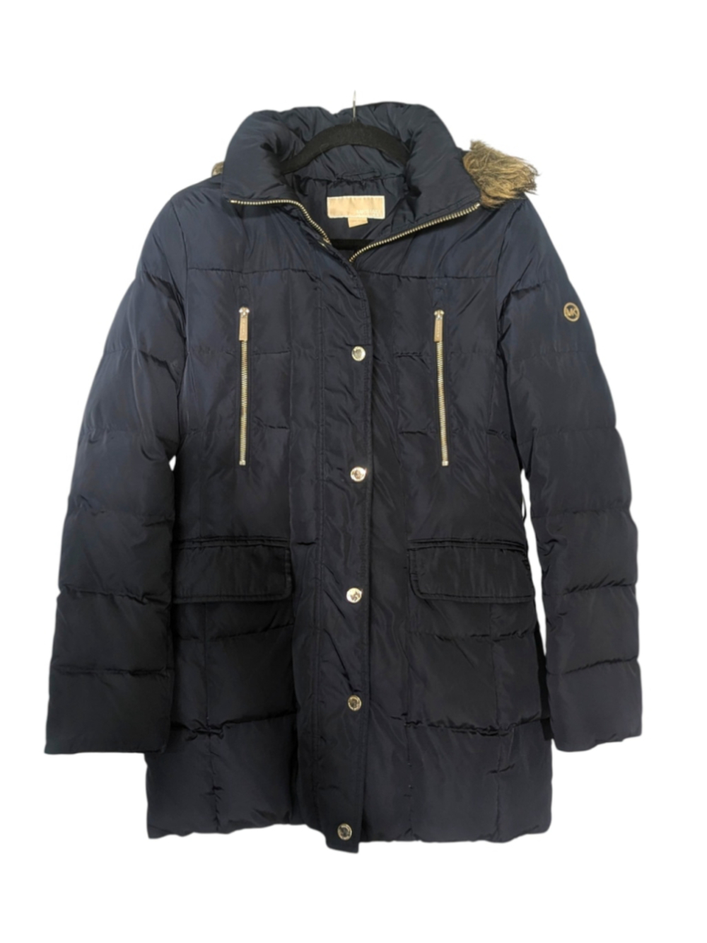 Michael Kors Down Puffer Jacket Small Navy Blue Removable Hood